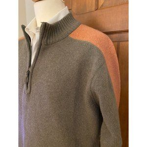 Life is Good Lambswool 1/4 Zip Sweater Men Large Olive Ribbed Knit‎ Pullover